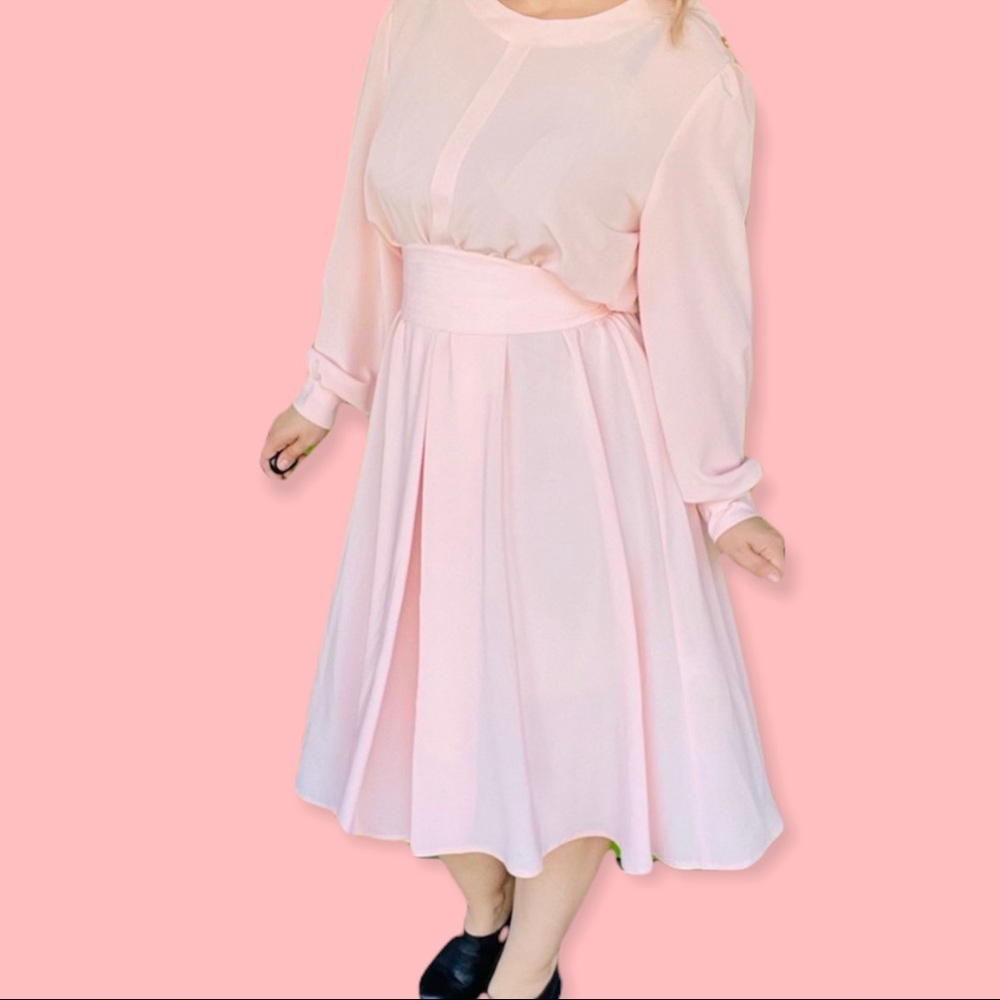 Vintage 70s Adolf Schuman for Lilli Ann pale pink sheer dress with belt 10